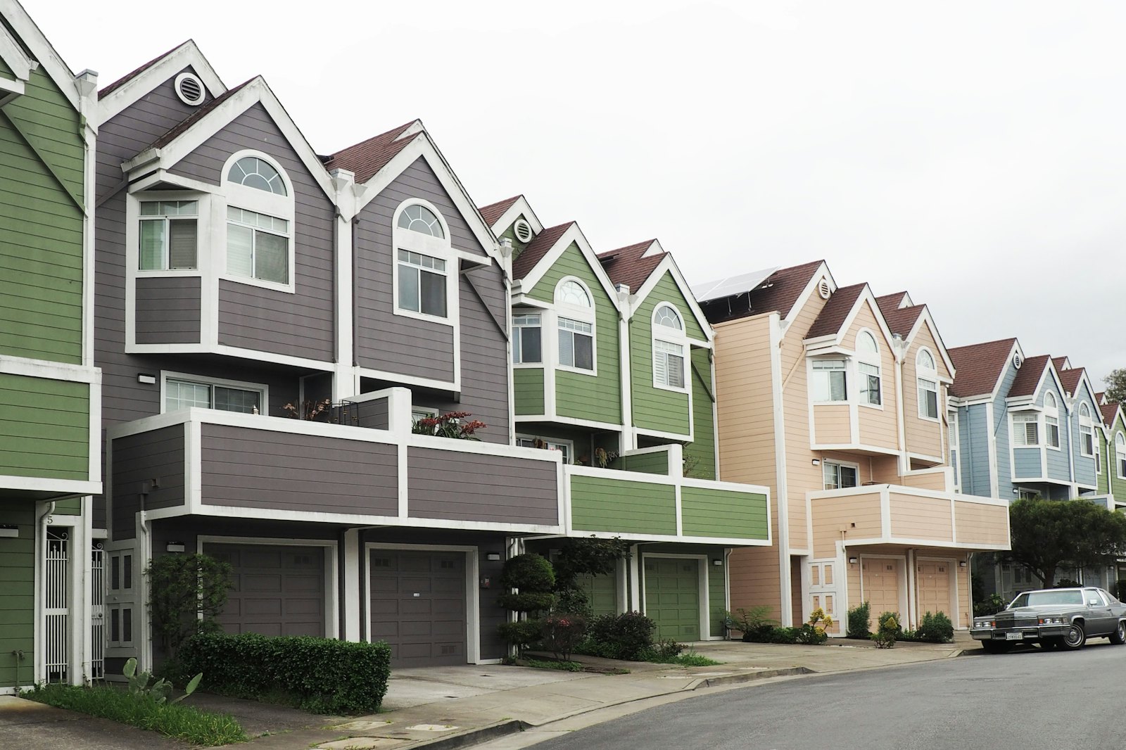 A row of newly built townhouses